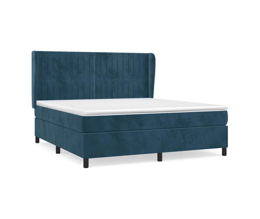 Box krevet s madracem, tamnoplavi, 160x200 cm, baršun - 2