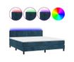 Рамка за легло с пружинен матрак и LED, тъмносин, 180x200 см, кадифе