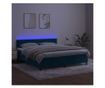 Рамка за легло с пружинен матрак и LED, тъмносин, 180x200 см, кадифе