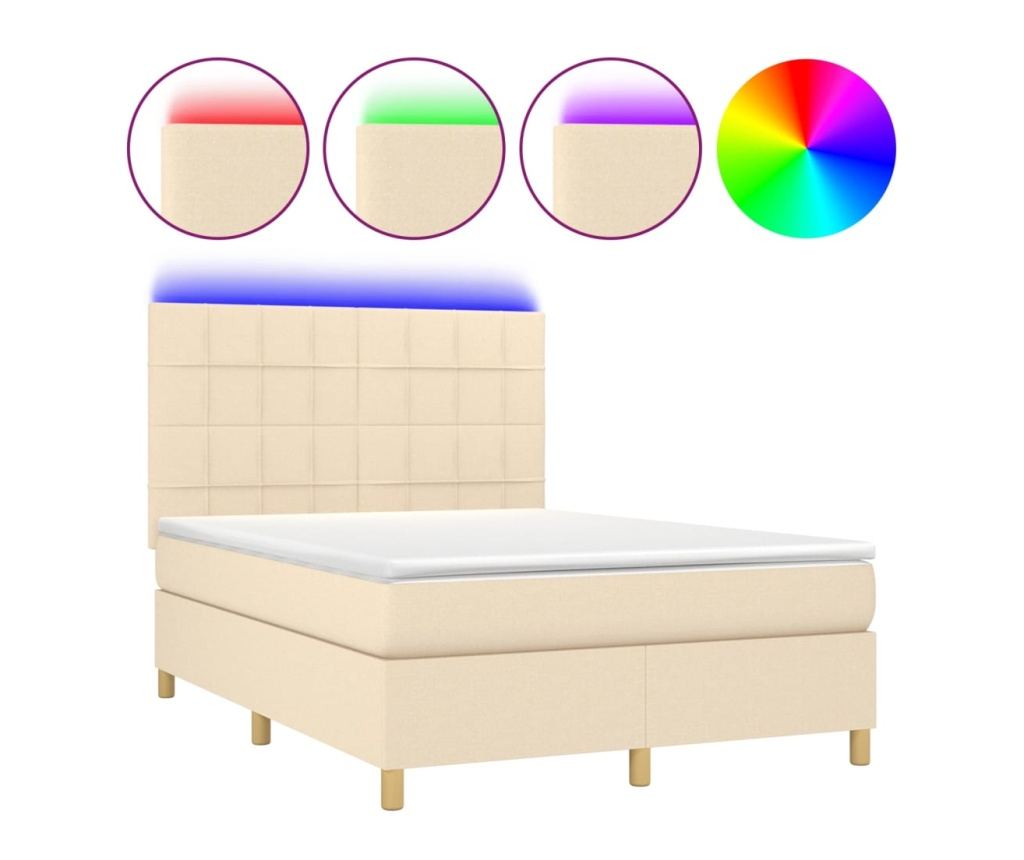 Пружинен спален комплект с матрак и LED, кремав, 140x200 см, текстил - 2