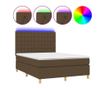 Пружинен спален комплект с матрак и LED, тъмнокафяв, 140x190 см, текстил