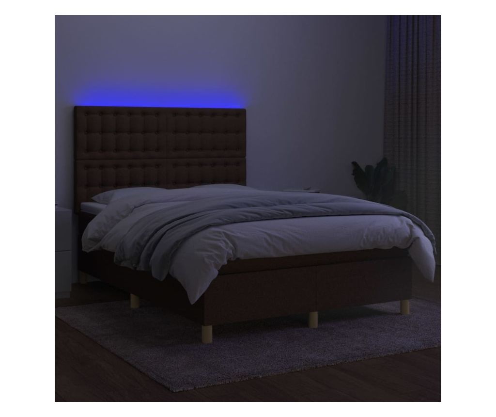 Boxspring krevet s madracem i LED rasvjetom, tamnosmeđi, 140x190 cm, tekstil - 4