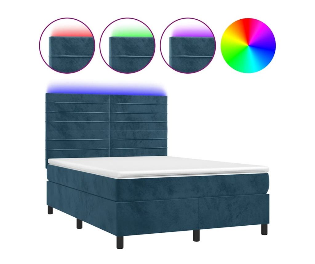 Sprężynowe łóżko z materacem i LED, ciemnoszare, 140x200 cm, aksamit - 2