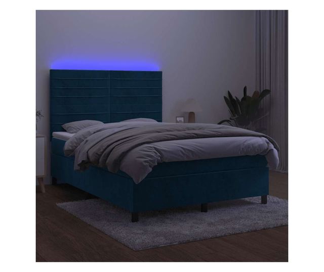 Пружинен спален комплект с матрак и LED, тъмносив, 140x200 см, кадифе