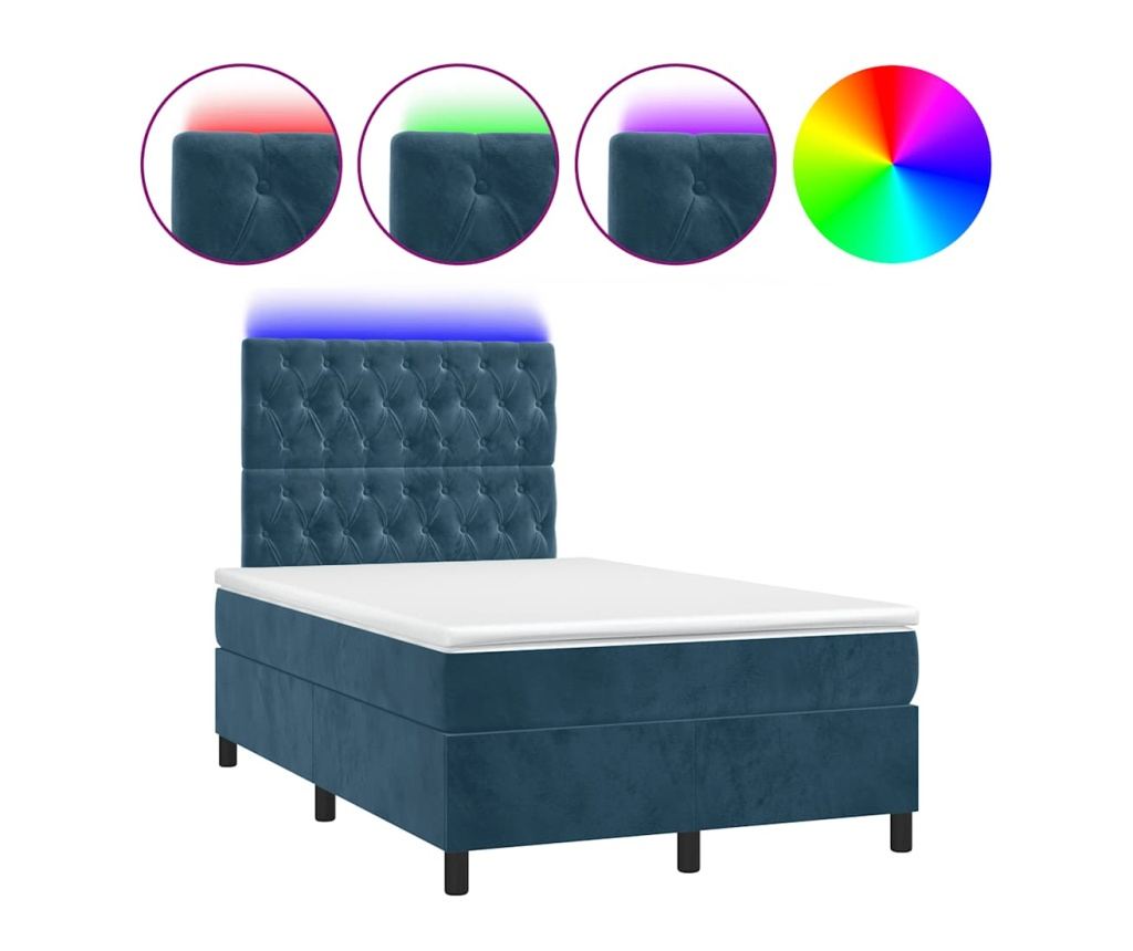 Пружинен легло с матрак и LED, синьо, 120x200 см, кадифе - 2