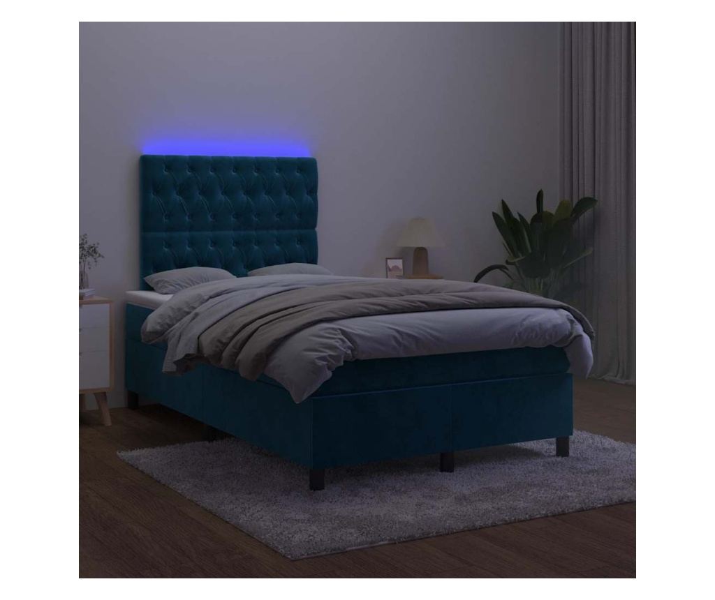 Пружинен легло с матрак и LED, синьо, 120x200 см, кадифе - 4