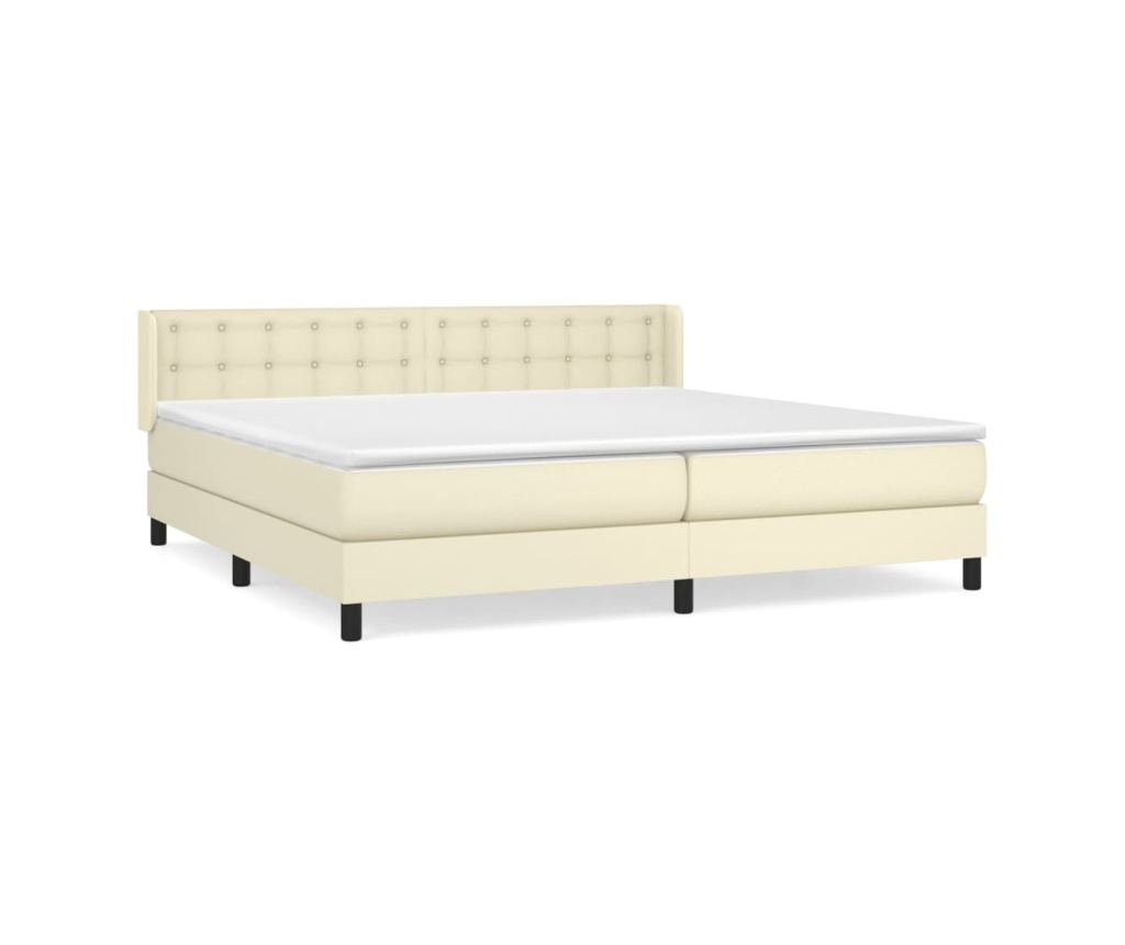 Континентално легло с матрак, кремаво, 200x200 см, изкуствена кожа - 2