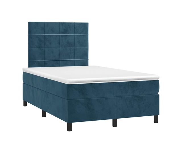 Пружинен спален комплект с матрак и LED, син, 120x200 см, кадифе