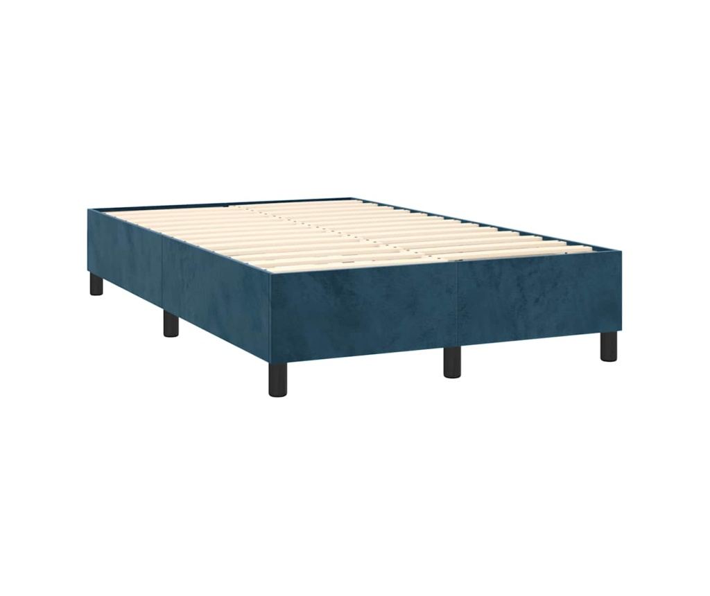 Pat cu arcuri, saltea și LED, albastru, 120x200 cm, catifea - 5