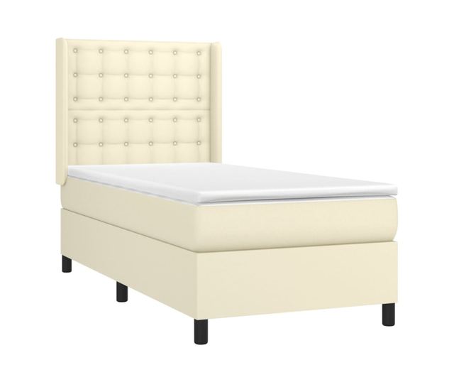 Пружинно легло с матрак и LED, кремаво, 100x200 см, еко кожа