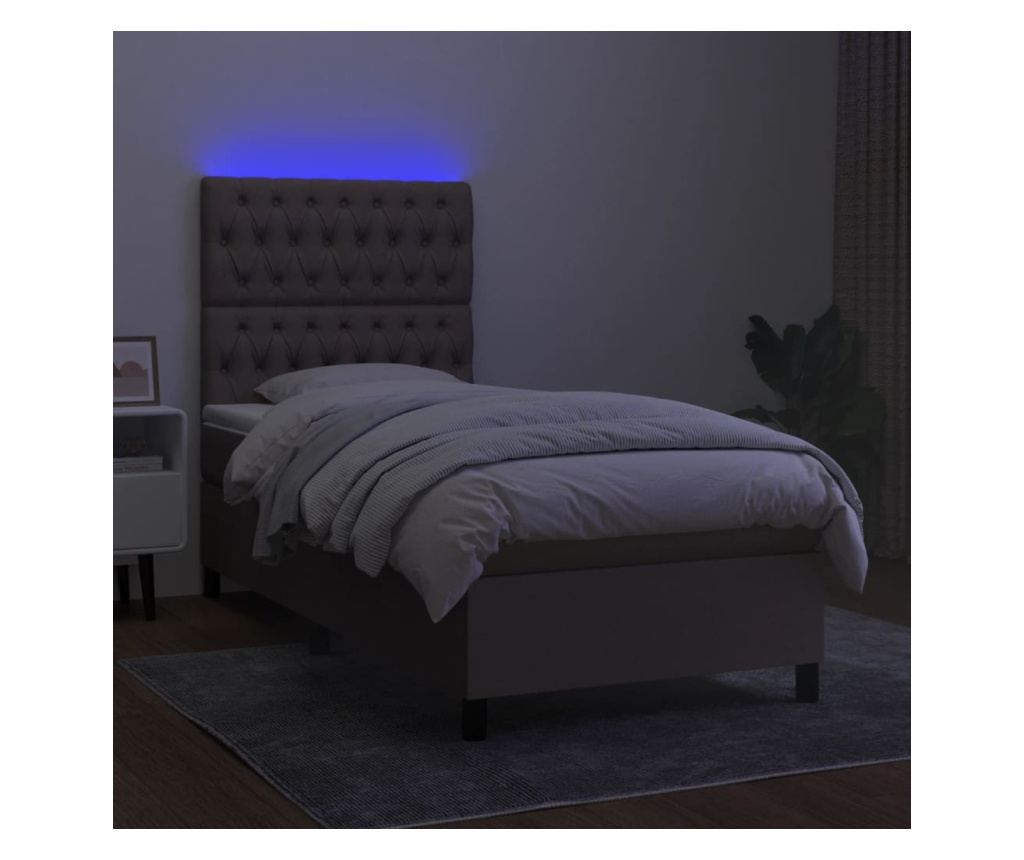 Пружинен легло с матрак и LED, таупе сиво, 100x200 см, текстил - 4
