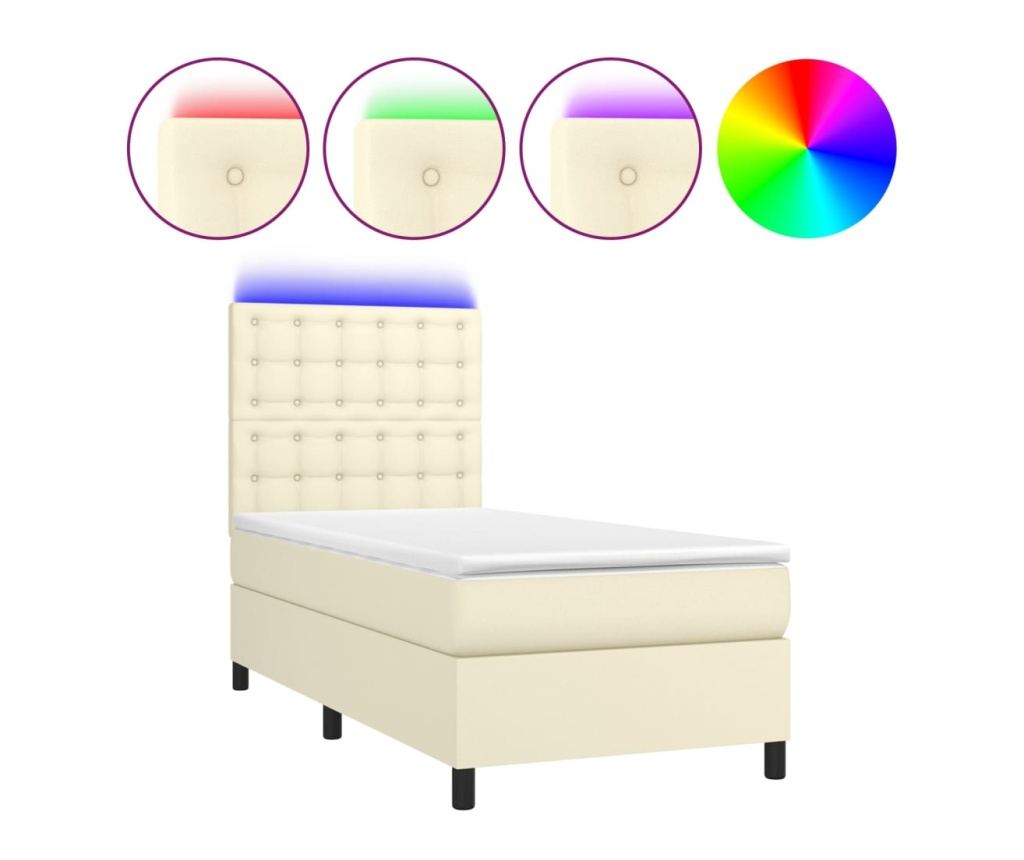 Легло с пружини, матрак и LED, кремаво, 100x200 см, еко кожа - 2