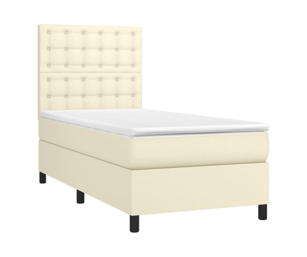 Легло с пружини, матрак и LED, кремаво, 100x200 см, еко кожа - 3