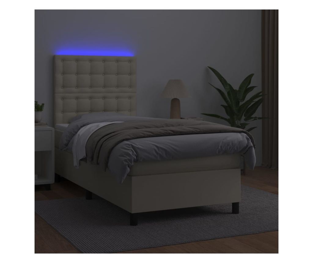 Легло с пружини, матрак и LED, кремаво, 100x200 см, еко кожа - 4