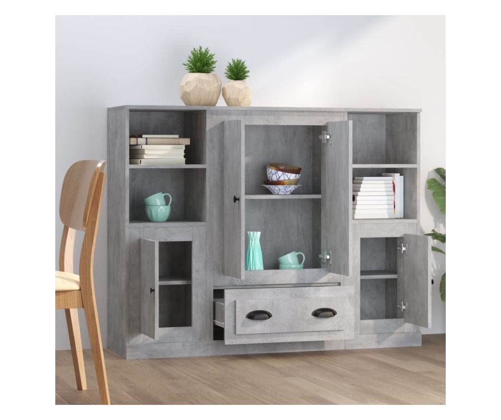 Високи шкафове, 3 бр., сив бетон, инженерна дървесина - 3