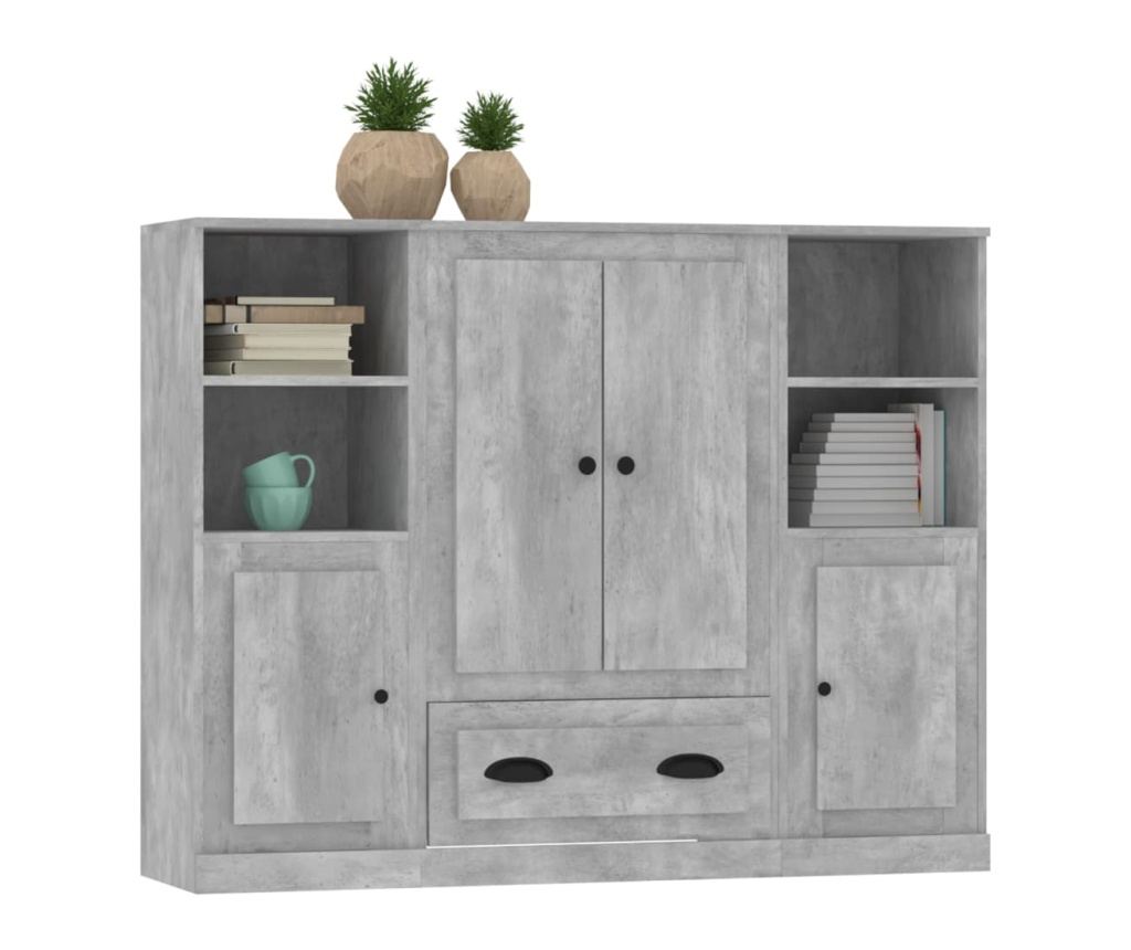 Високи шкафове, 3 бр., сив бетон, инженерна дървесина - 4