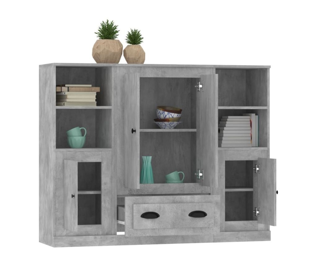 Високи шкафове, 3 бр., сив бетон, инженерна дървесина - 5