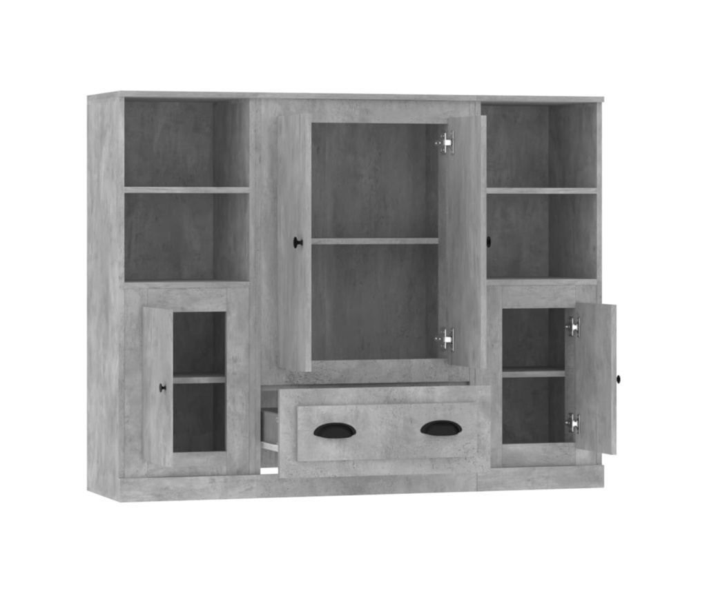 Високи шкафове, 3 бр., сив бетон, инженерна дървесина - 6