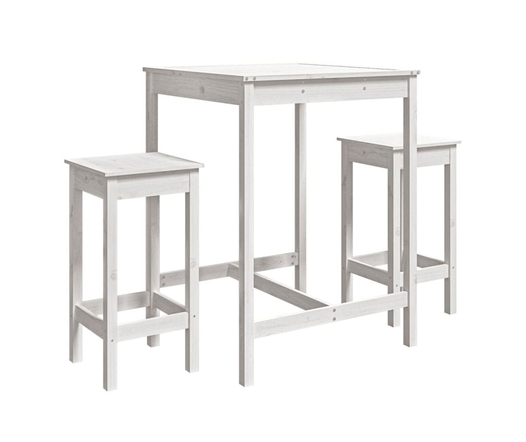 Set bar de grădină, 3 piese, alb, lemn masiv de pin - 2