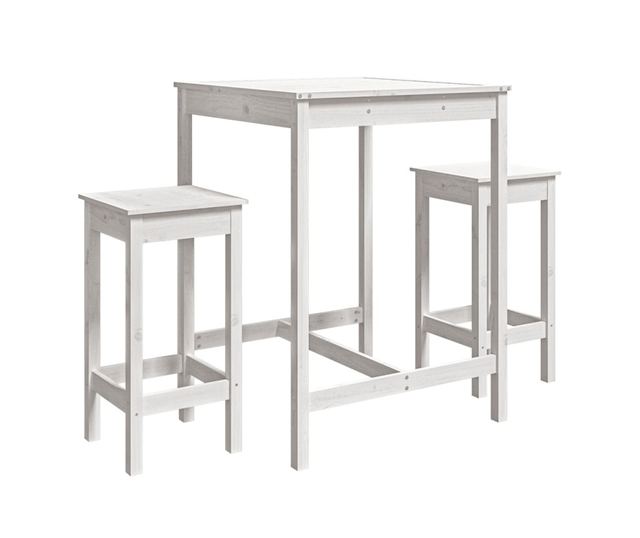 Градински бар комплект, 3 части, бял, масивна борова дървесина