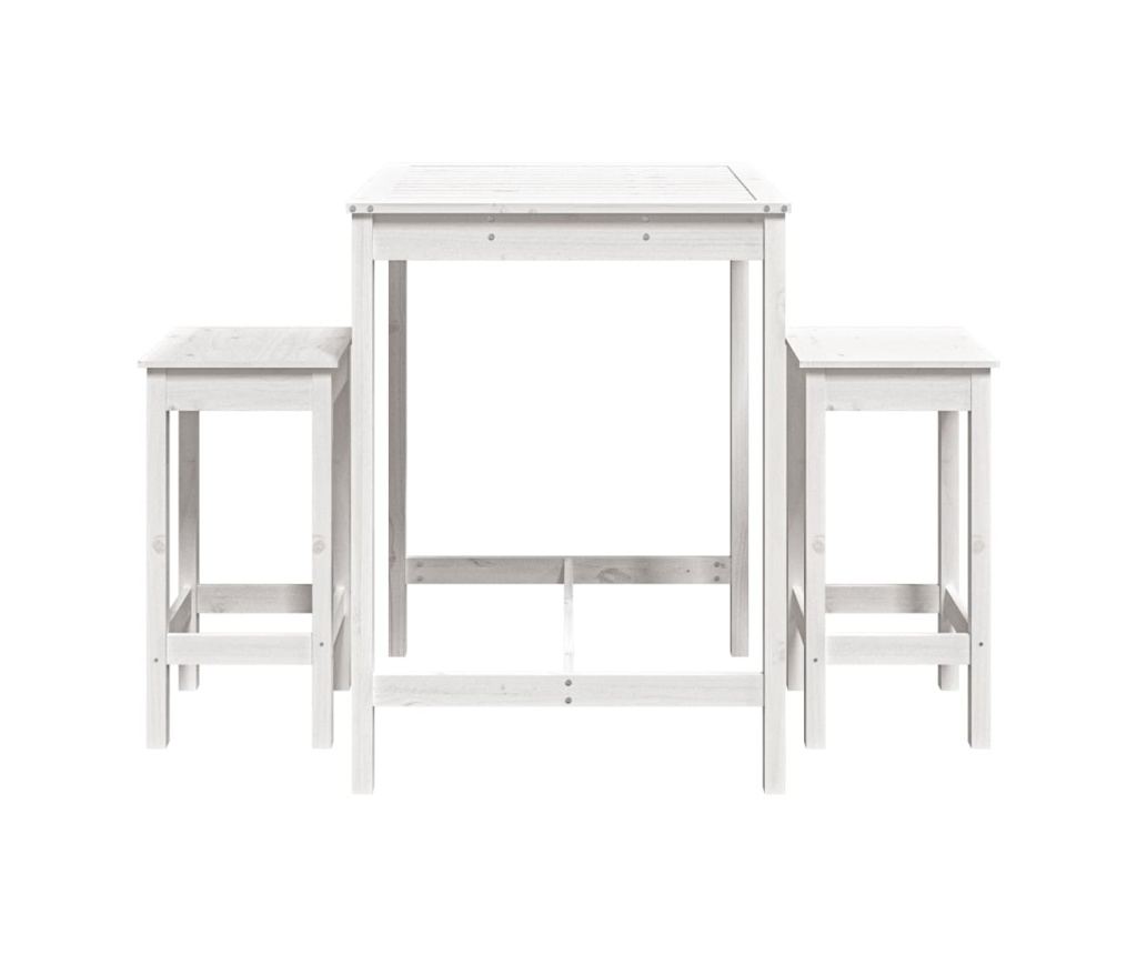 Set bar de grădină, 3 piese, alb, lemn masiv de pin - 4