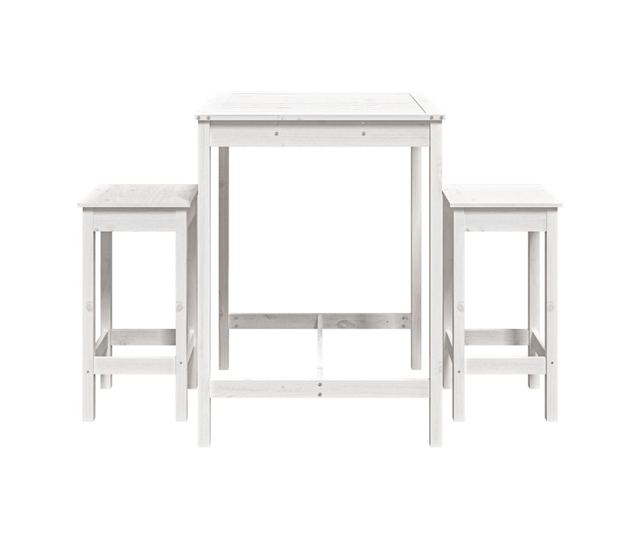 Градински бар комплект, 3 части, бял, масивна борова дървесина