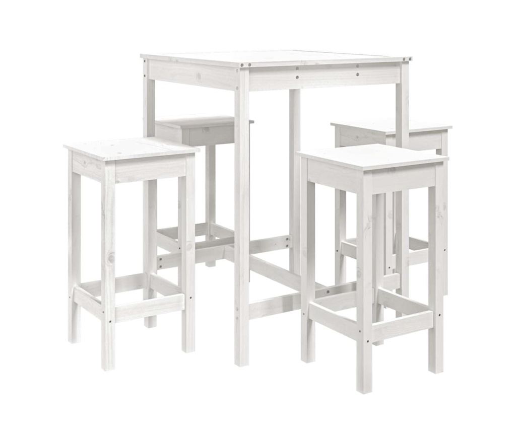 Градински бар комплект, 5 части, бял, масивна борова дървесина - 2