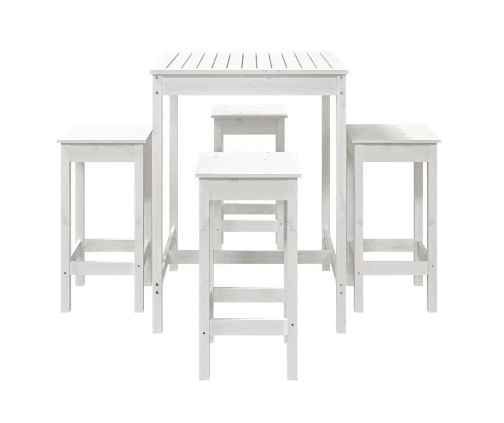 Градински бар комплект, 5 части, бял, масивна борова дървесина - 4