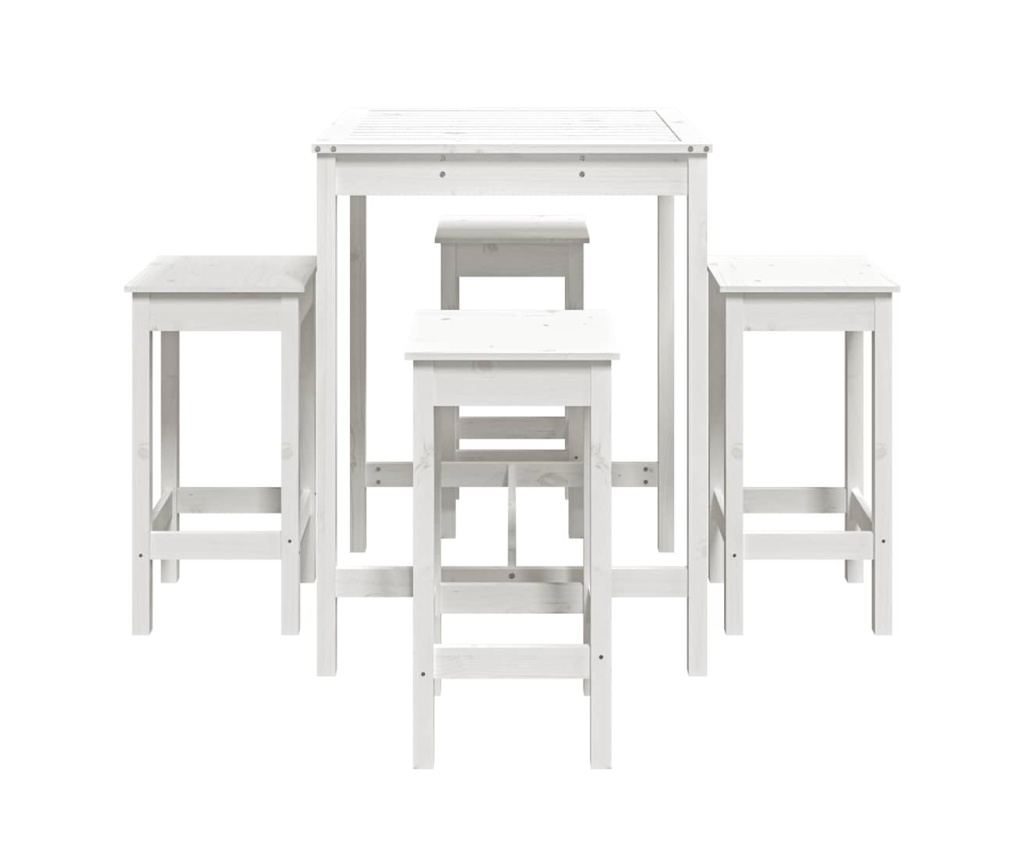 Градински бар комплект, 5 части, бял, масивна борова дървесина - 5