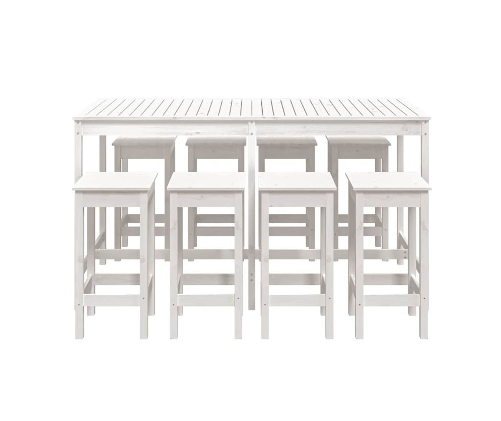 Градински бар комплект, 9 части, бял, масивна борсова дървесина - 4