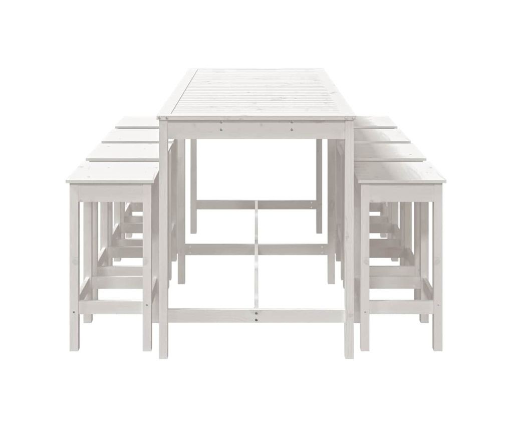 Градински бар комплект, 9 части, бял, масивна борсова дървесина - 5