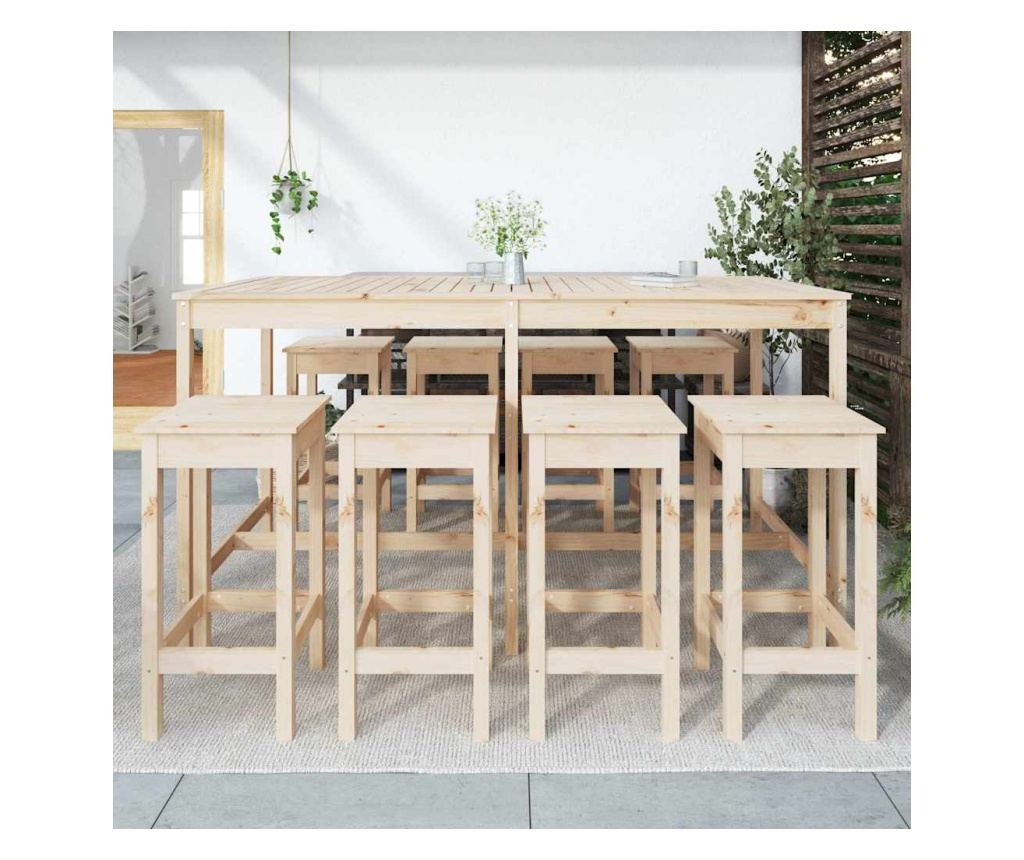 Градински бар сет, 9 части, масивна борова дървесина - 3