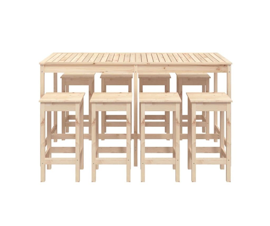 Градински бар сет, 9 части, масивна борова дървесина - 4