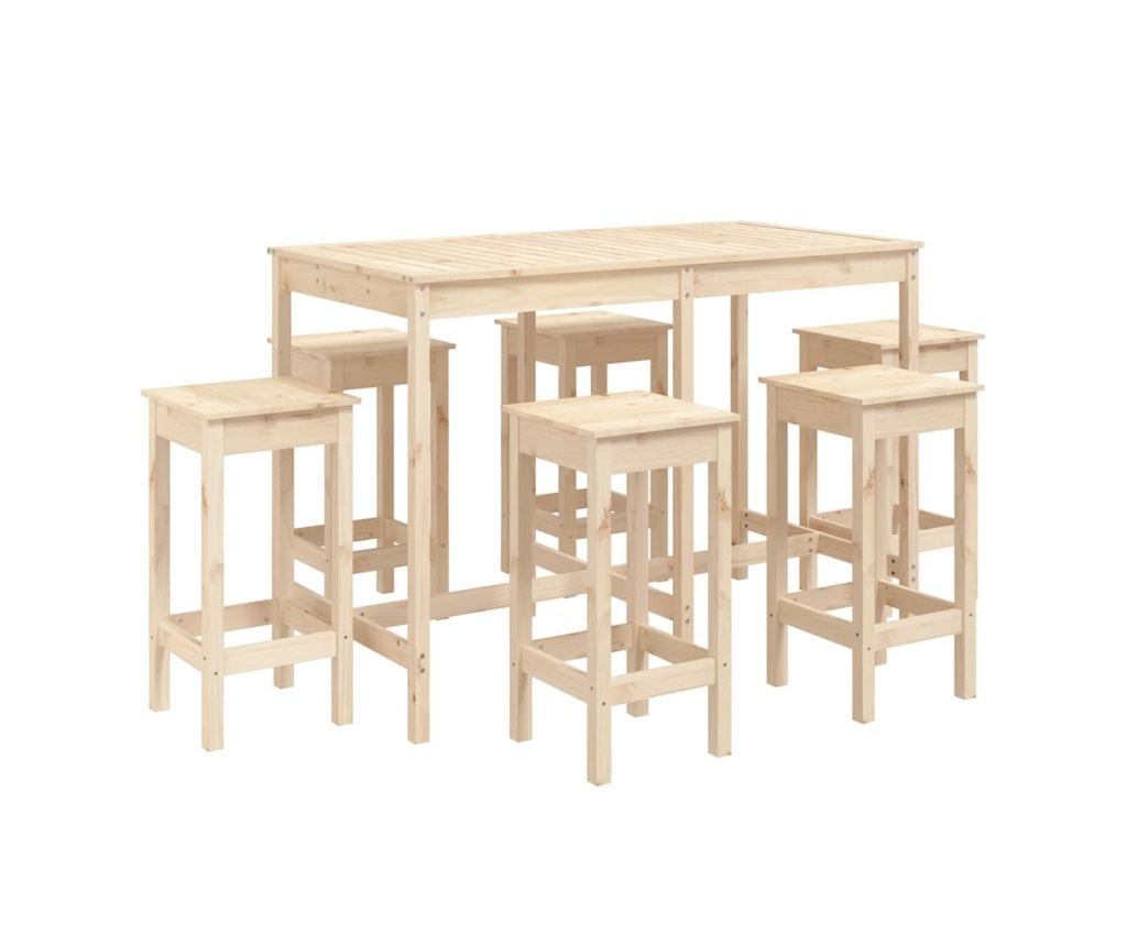 Градински бар сет, 7 части, масивна борова дървесина - 2