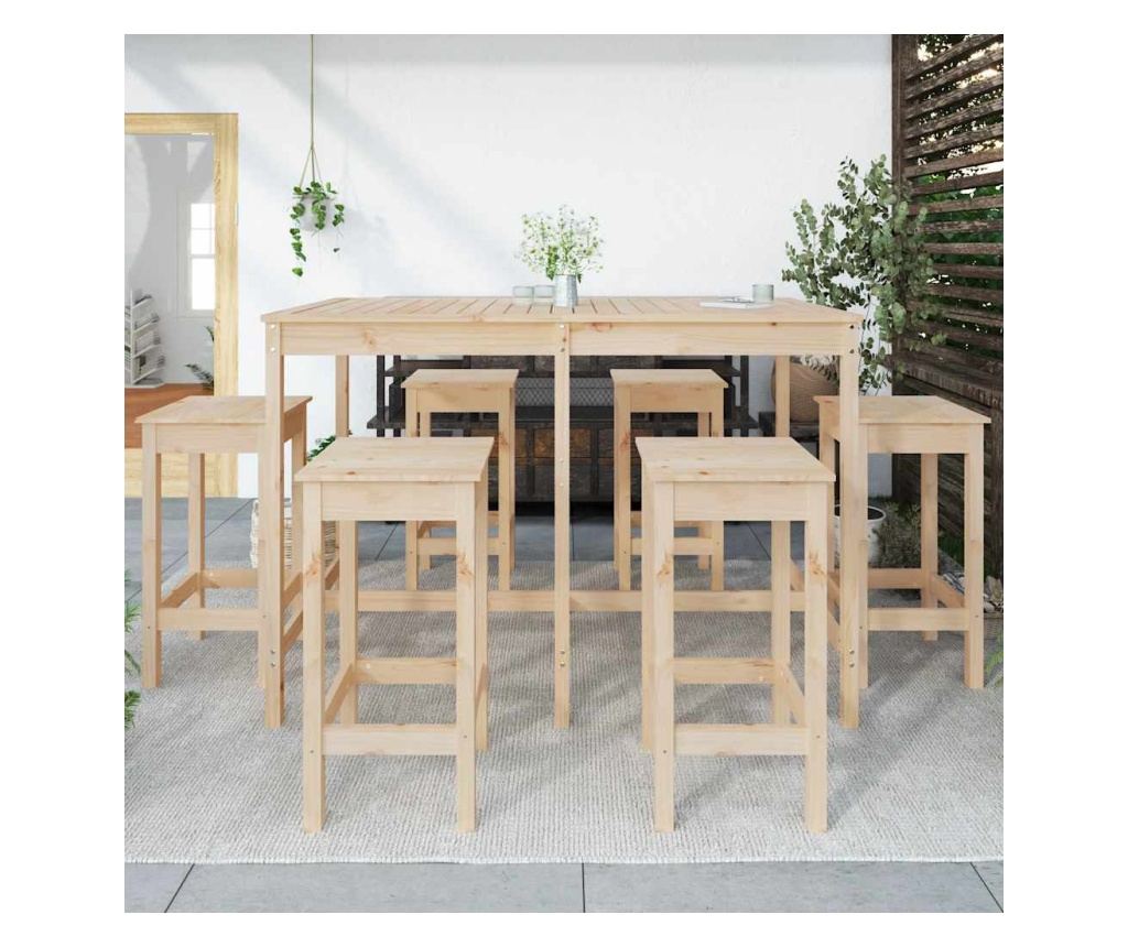 Градински бар сет, 7 части, масивна борова дървесина - 3