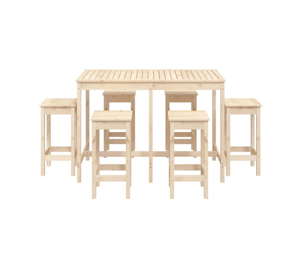 Градински бар сет, 7 части, масивна борова дървесина - 4