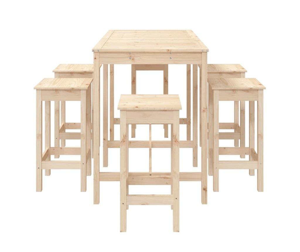 Градински бар сет, 7 части, масивна борова дървесина - 5