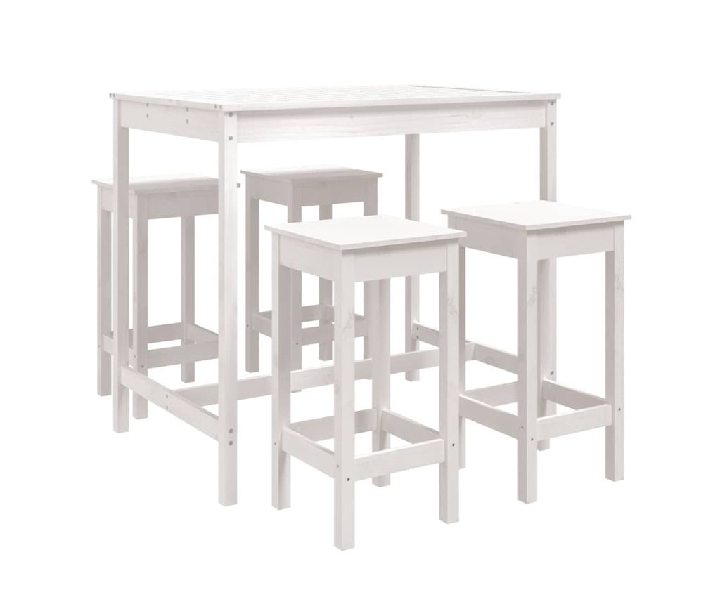 Градински бар комплект, 5 части, бял, масивна борсова дървесина - 2