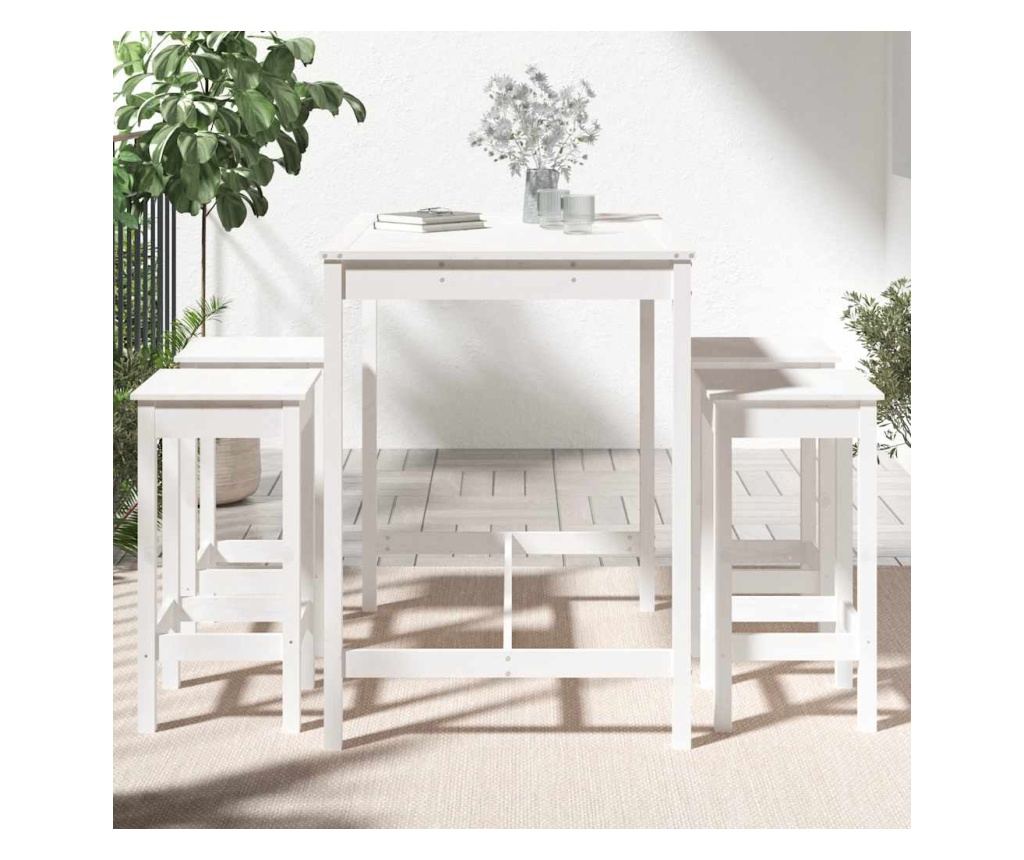 Градински бар комплект, 5 части, бял, масивна борсова дървесина - 3