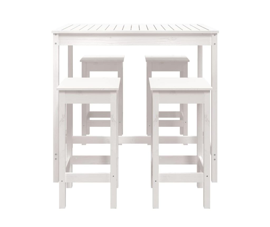 Градински бар комплект, 5 части, бял, масивна борсова дървесина - 4