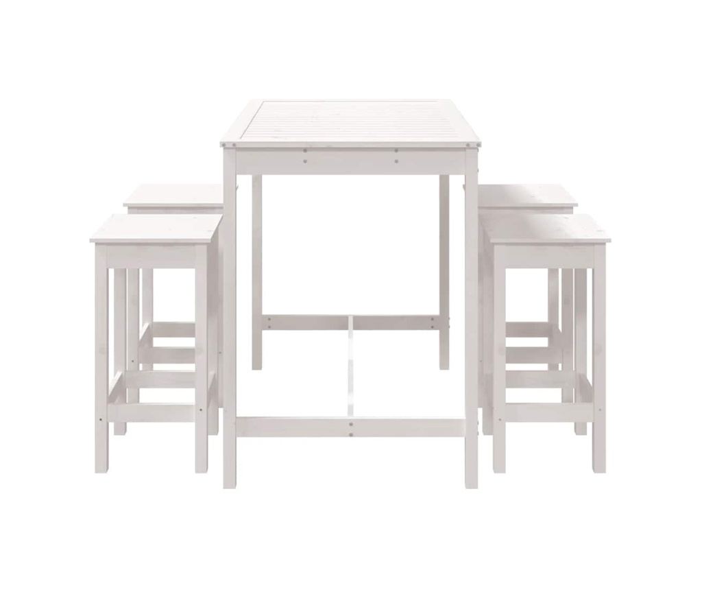 Градински бар комплект, 5 части, бял, масивна борсова дървесина - 5