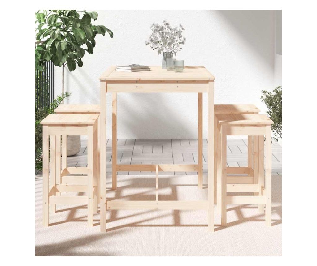 Vrtni barski garnitura, 5 kosov, masiven borovec - 3