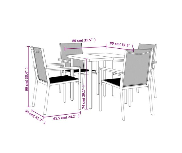 Градински комплект мебели, 5 части, Черен, Текстилен и Стомана