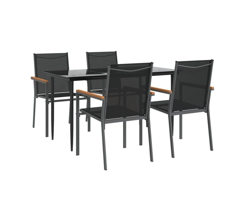 Vrtni namještaj, 5 komada, crni, tekstilen i čelik - 3