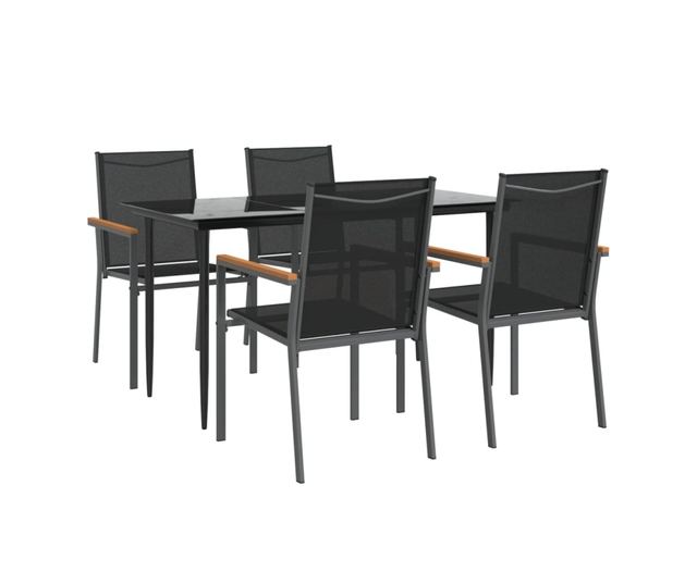 Градински комплект мебели, 5 части, Черен, Текстилен и Стомана