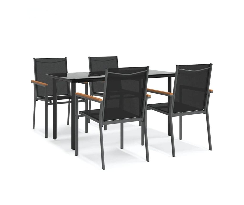 Градински комплект мебели, 5 части, Черен, Текстилен и Стоманен - 2