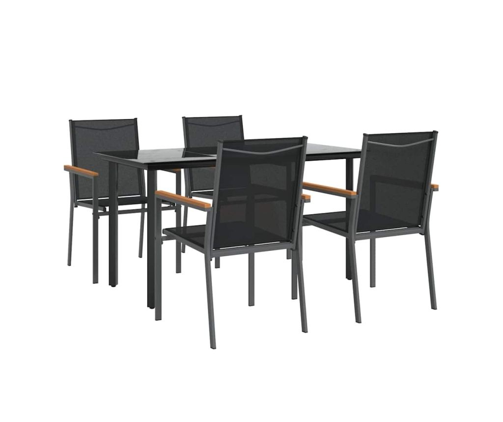 Градински комплект мебели, 5 части, Черен, Текстилен и Стоманен - 3