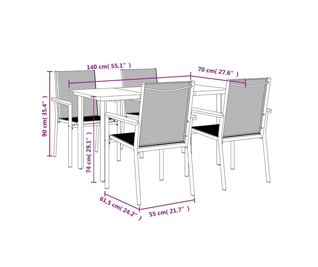 Градински комплект мебели, 5 части, Черен, Текстилен и Стоманен - 9