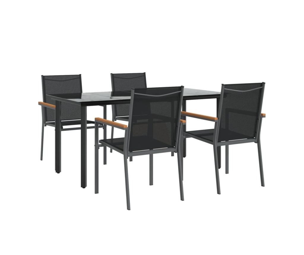 Garden Furniture Set, 5 Pieces, Black, Textilene and Steel - 3