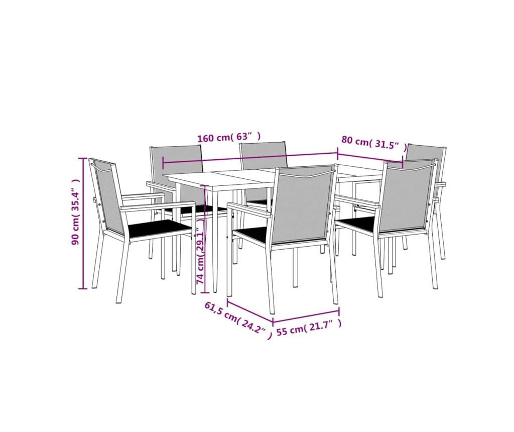 Vrtna garnitura, 7 komada, crna, tekstilen i čelik - 9